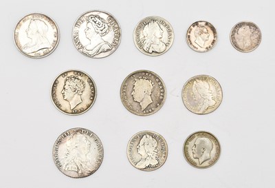 Lot 217 - Collection of silver coinage comprising: Anne Shilling dated 1711 Spink ref 3618