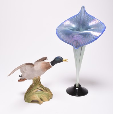 Lot 101 - A Spode duck and an Okra 'Jack in the Pulpit' vase