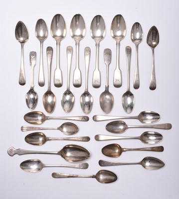 Lot 100 - A collection of various silver teaspoons and cruet spoons