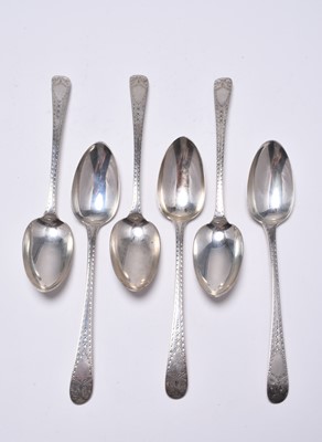 Lot 104 - A set of six George III silver Old English pattern tablespoons