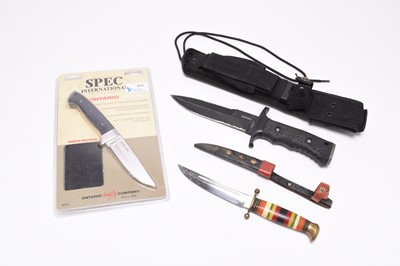 Lot 213 - Four knives including Ontario Spec 102 and a Bowie knife