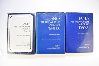 Lot 116 - JANE'S ALL THE WORLD'S AIRCRAFT, 34 volumes, with Jane's Encyclopaedia of Aviation (35) (5 boxes)