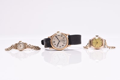 Lot 458 - Refik, Rotary and Record: A gentleman's and two lady's 9ct gold wristwatches