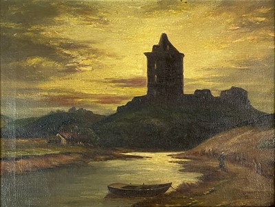 Lot 433 - 19th Century Moonlit Landscape with Castle, Possibly Dun Guaire, Ireland