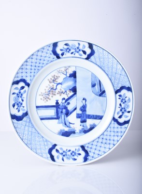 Lot 63 - A Chinese blue and white 'Romance of the Western Chamber' dish, Kangxi