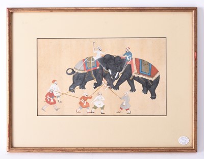 Lot 303 - An Indian miniature painting of elephant fighting