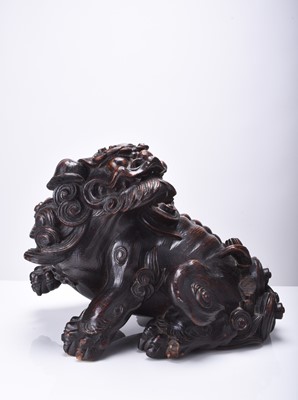 Lot 230 - A large Japanese carved wood figure of a komainu, Edo/Meiji era