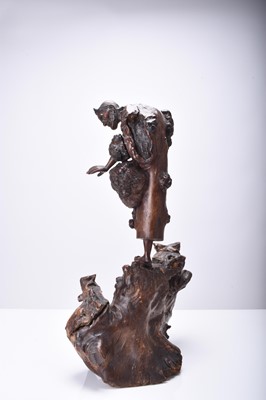 Lot 132 - Three Chinese carved wood figures of Luohan, Qing Dynasty