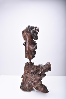 Lot 132 - Three Chinese carved wood figures of Luohan, Qing Dynasty