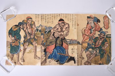 Lot 278 - Utagawa Kunyoshi and others, a group of woodblock prints including six triptychs