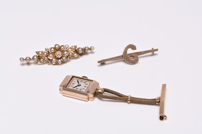 Lot 311 - Two bar brooches and a watch