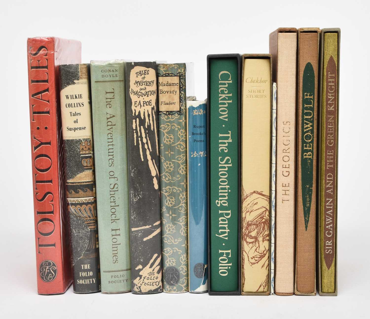 Lot 15 - FOLIO SOCIETY. Tales by Tolstoy, 1947; COLLINS, Wilkie, Tales of Suspense 1954; DOYLE A C, The Adventures of Sherlock Holmes and others (11) (box)