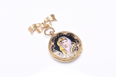 Lot 431 - An 18ct gold enamel and diamond set pocket watch