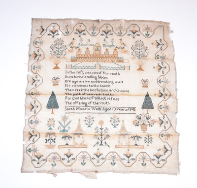 Lot 590 - A Victorian needlework sampler with a religious hymnal, dated 1845