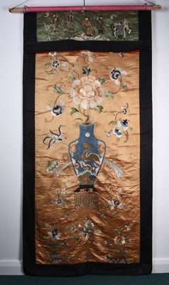 Lot 199 - A Chinese embroidered silk wall hanging, Qing Dynasty