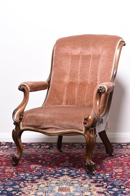 Lot 242 - A Victorian rosewood upholstered open armchair