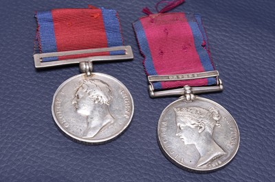 Lot 141 - Waterloo and MGS Medal Pair - Lt. Robert Uniacke, 7th (Queen's Own) Hussars, renamed