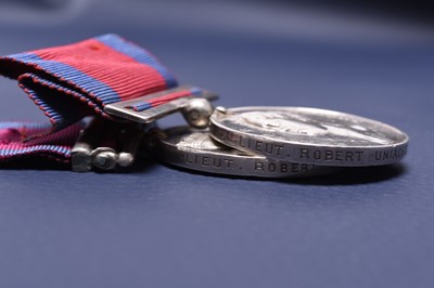 Lot 141 - Waterloo and MGS Medal Pair - Lt. Robert Uniacke, 7th (Queen's Own) Hussars, renamed