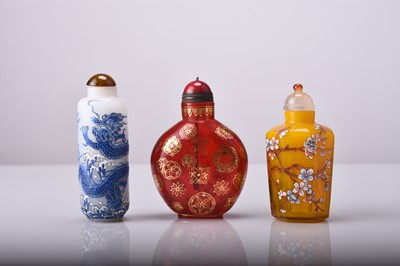 Lot 165 - Three Chinese enamelled glass snuff bottles, 19th/20th century