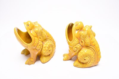 Lot 22 - Pair of Burmantofts faience toad spoon warmers, circa 1885-90