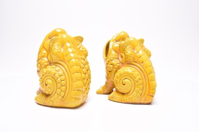 Lot 22 - Pair of Burmantofts faience toad spoon warmers, circa 1885-90