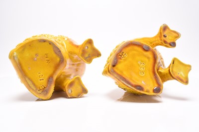 Lot 22 - Pair of Burmantofts faience toad spoon warmers, circa 1885-90