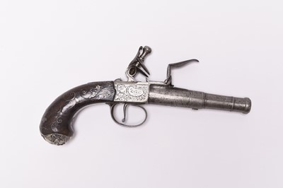 Lot 252 - English flintlock pocket pistol with figural butt-cap, late 18th century