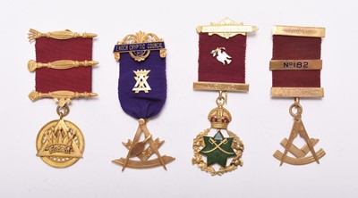 Lot 271 - A collection of 4 Scottish Masonic enamel on gold medals comprising