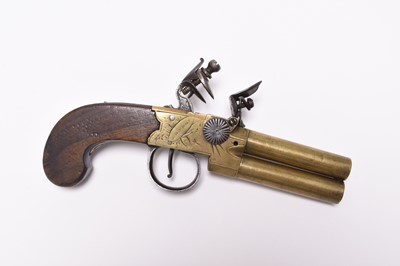 Lot 261 - English brass flintlock boxlock over and under pistol, early 19th century