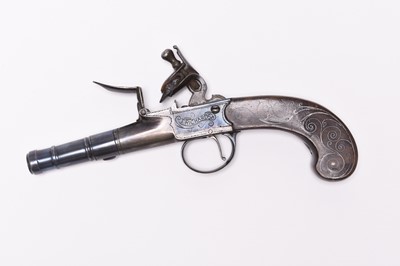 Lot 262 - English flintlock cannon-barrelled pistol, early 19th century