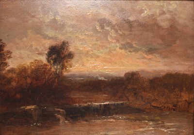 Lot 428 - James Webb (1825-1895) The Weir at Sunset