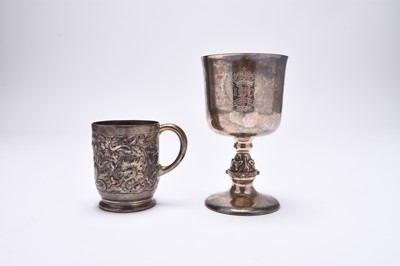 Lot 128 - A silver goblet and a silver mug