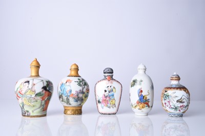 Lot 170 - A group of five Chinese porcelain snuff bottles, 20th century