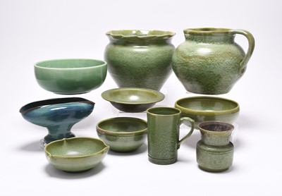 Lot 52 - A collection of C H Brannam (Barnstaple) matt green glazed art pottery