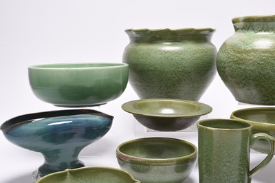 Lot 52 - A collection of C H Brannam (Barnstaple) matt green glazed art pottery