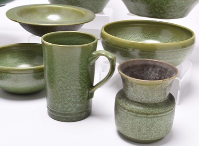Lot 52 - A collection of C H Brannam (Barnstaple) matt green glazed art pottery