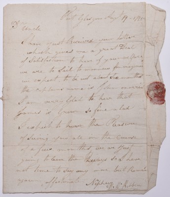 Lot 29 - ROYAL NAVY. Correspondence archive, to and from Hugh McKibbin, Master's Mate, circa 1791-1800.