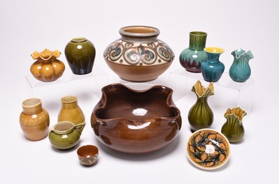 Lot 61 - A collection of Linthorpe art pottery and two Langley pieces