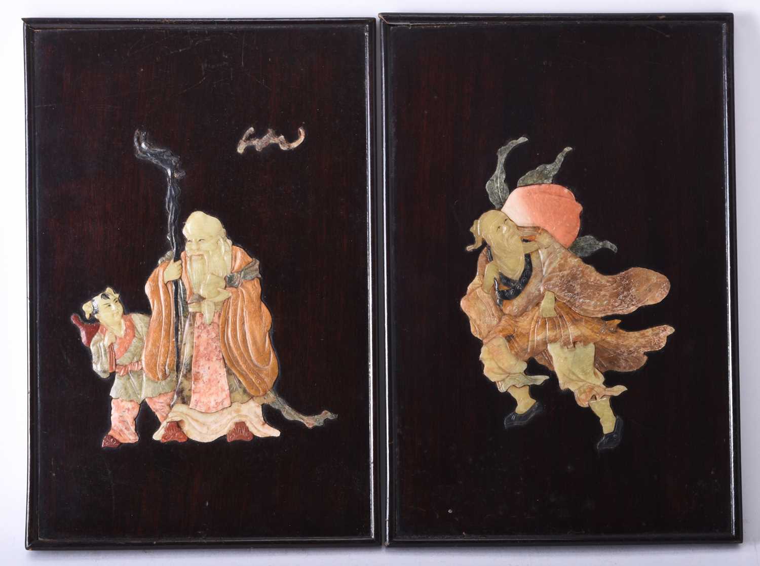Lot 121 - A pair of Chinese hardstone inlaid rosewood panels, Republic