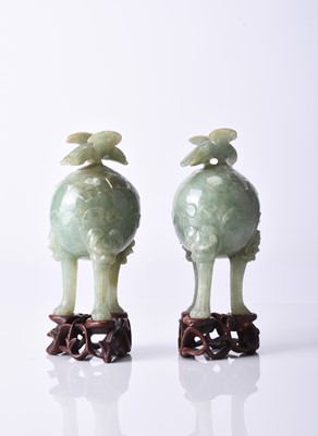 Lot 133 - A pair of Chinese jadeite censers, late Qing Dynasty