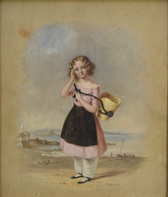 Lot 404 - British School (19th Century) Portrait of a Young Girl in a Coastal Landscape