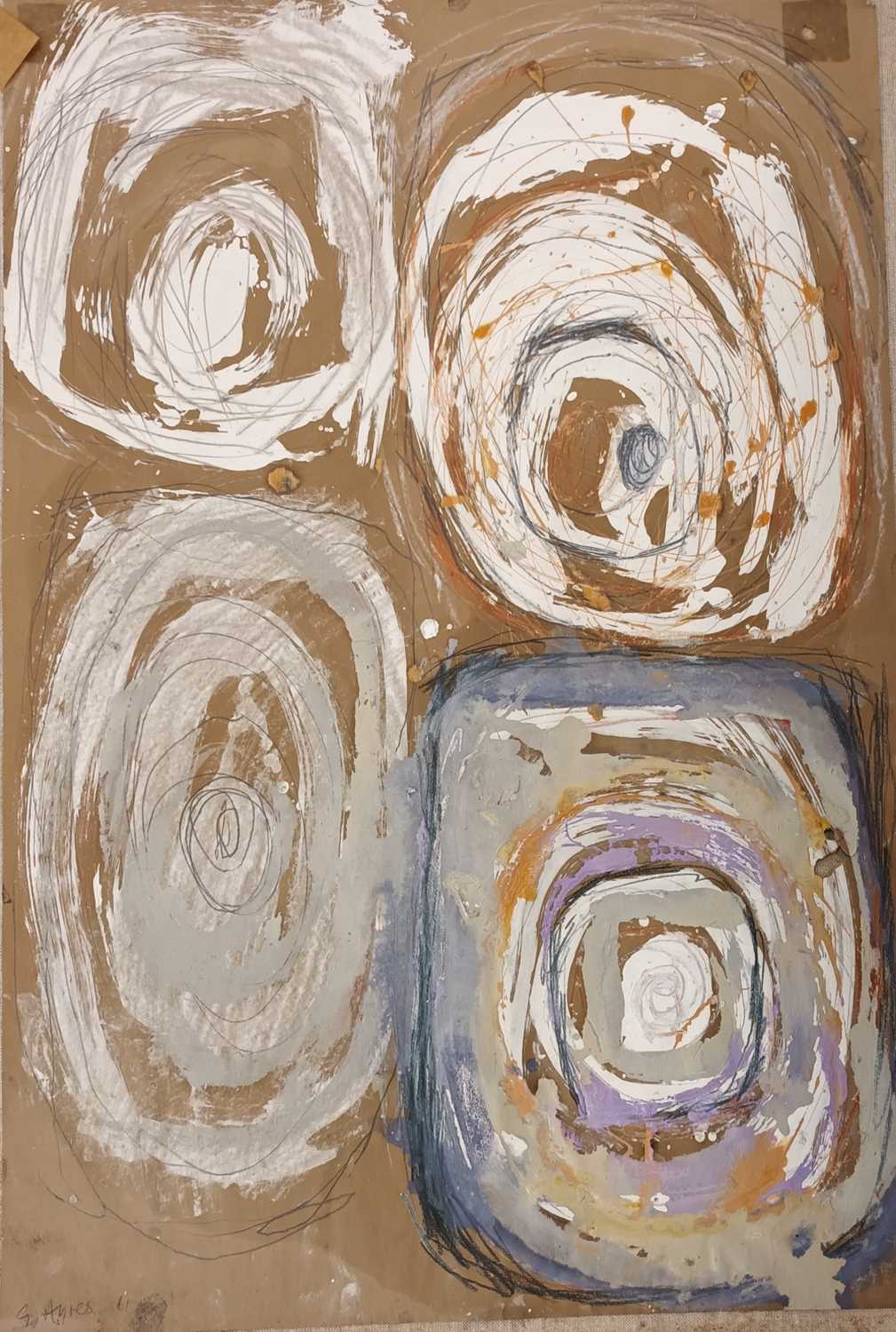 16 - Gillian Ayres CBE RA (1930-2018) Abstract Composition with Circular Forms in Brown and Mauve 