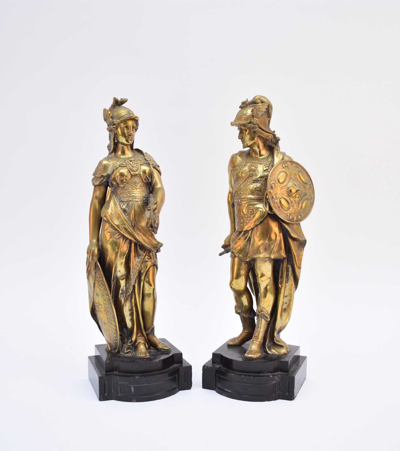 Lot 532 - A pair of cast bronze alloy figures of Mars and Minerva, 20th century