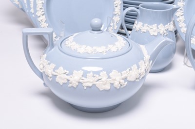 Lot 140 - Wedgwood 'Queen's Ware' blue and white embossed tea/coffee service