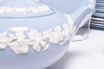 Lot 140 - Wedgwood 'Queen's Ware' blue and white embossed tea/coffee service