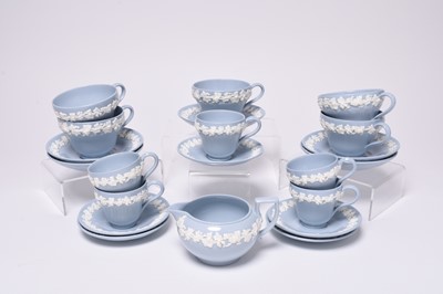 Lot 140 - Wedgwood 'Queen's Ware' blue and white embossed tea/coffee service