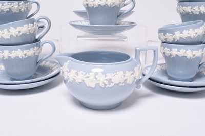 Lot 140 - Wedgwood 'Queen's Ware' blue and white embossed tea/coffee service