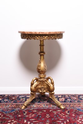 Lot 256 - A Louis XV style giltwood marble-topped tripod occasional table