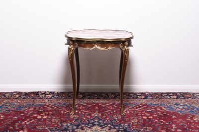 Lot 251 - A Louis XV style marble-topped and ormolu mounted mahogany occasional table