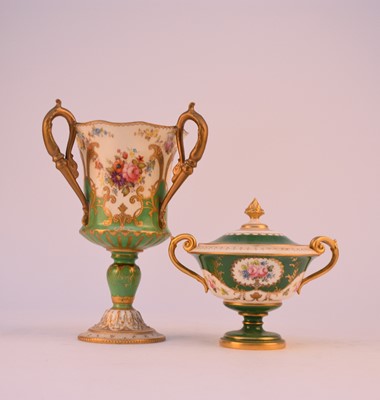 Lot 25 - Royal Crown Derby: A small cup and cover and a three-handled trophy cup